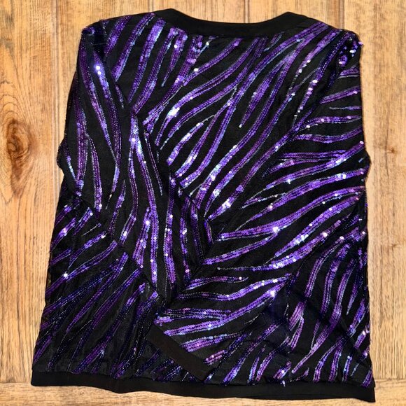 Vintage Bob Mackie Wearable Art Sequin Jacket Small | Purple & Black Zebra Glam - Picture 14 of 14